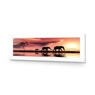 Family of Elephants at Sunset